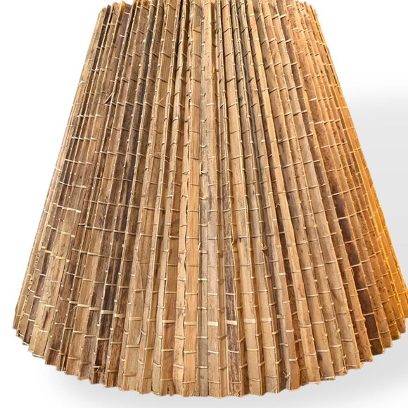 VTG MCM 60s Rattan Lamp Shade Pleated Palm Leaf Bamboo Natural Brown 15.5"Tall - Picture 4 of 16